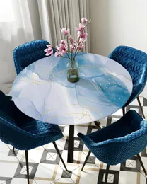 Table Cloth Marble Line Gradient Round Elastic Edged Cover Protector Waterproof Polyester Rectangle Fitted Tablecloth