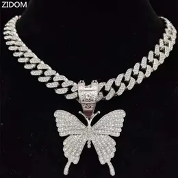 Homens homens Hip Hop Iced Out Bling Butterfly Pingnder Colar com 13mm Miami Chain Chain Hiphop Colares Fashion Charm Jewelry 240511