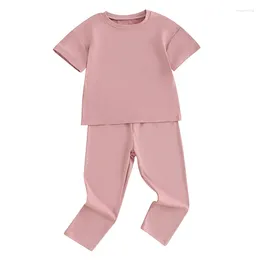 Bekleidungssets Kleinkindjungen Mädchen Sommer Kleidung Einfacher Farbe Kurzarm T -Shirt Hosen Set Little Kids 2 Stück Pyjamas Lounge Kee