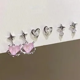 6pcsset heart tallings Personality Fashion coreano Y2K Pink Crystament Temperament Star Piercing per orecchie 240511
