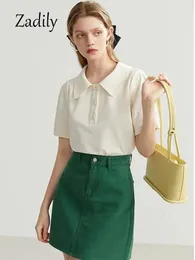 Polos femininos zadily 2024 Summer Office Lady Lady Manga Short Women Polo White Shirt Korea Style Woman T Work Clothing Top Tee