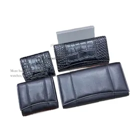 Clutch Ping Black Card Holder Mens Wallet Vintage Crocodile Print Clamshell Long Purse Cowhide Multi-Card Holding Bag Two Fold Money Clip Women's Multi-