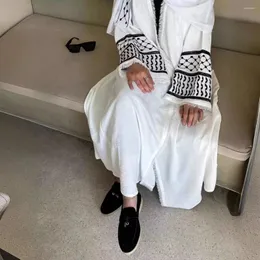 Etniska kläder 2024 Ramadan Keffiyeh Abaya Kimono Palestinian Brodery Tassels Muslim Open Abayas Women Dubai Luxury Islam Hijab Dress