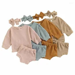 Clothing Sets Baby Girl Set Girls Romers Long Sleeve Shirt Shorts Hairband 3pcs Fashion Kids Outfits Toddler Clothes