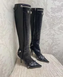 Buty Cagole Lambin Skórzane buty kolanowe buty stadnina Ochodźwienia boków boków butów spiczasty stóp stiletto obcas wysoki but luksus de4937943