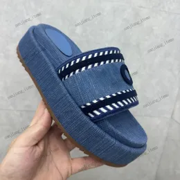 35-44 Big Size Designer Slipper Denim Blue Slide G Womens Terry Letters broderade duk Flat Mules Platform Brodery Linen Wedges Sandaler Sliders Summer Shoes