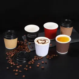 500st 4 oz engångs espressokoppar Tre lager förtjockande isolerade krusningar Korrugerade varma drycker papperskoppar för festpicknick ZZ