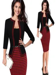 HGTE Womens Herbst Herbst Retro Faux Jacke Onepiece Polka Dot Kontrast Patchwork Wear to Work Office Business Scheide Kleid Y190529014978735