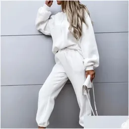 Damen zweisteuelhafte Hosen Damen Lady Hoodie und Sweatpant Elastic Taille Langarm Sweatshirt Pantet Set Solid Color Casual Y2K für sp Dhfmj