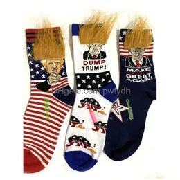 Altro tessile domestico divertente Trump Crew Socks con capelli gialli da donna uomo cartone animato calze a calzino hip hop drop drop drop giardine texti dhdmf