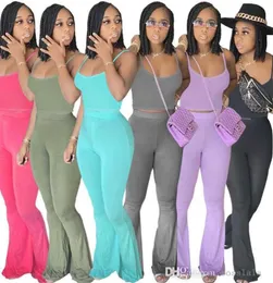 PS Storlek Kvinnor Pants Set Camisole Outfits Fashion Two Piece Set Crop Tops Yoga Sportuits Casual Sportswear Jogger Suit7017386