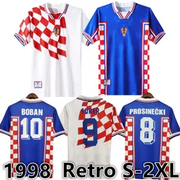 1998 Home Away Suker Retro Jerseys Boban Croatia Soccer Jersey Vintage Classic Prosinecki Football Shirt Soldo Stimac Tudor Mato Bajic Maillot de Foot