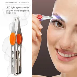 1PC LED Eyebrow Tweezer Oblique Tip Stainless Steel Eyebrow Trimming Clip Eye Hair Removal Prune False Eyelash Clamp Makeup Tool 240518