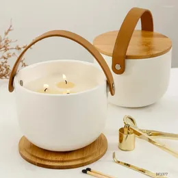 Posiadacze świec 320 ml słoik z bambusową pokrywą do robienia świec porcelanowy kreatywny posiadacz świec Candlestick Wedding Decoration Candelabros
