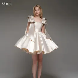 Qanz Champagne Short Ball Dress Bow Bow Ribbon Brand Broom Traphy Dress Lace Top Back A-Line Womens Birtfice 2024 240517
