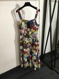 Vestidos de grife de luxo vestido floral de estilo clássico algodão Faça com que os suspensórios de peito único velhos de cintura alta estampa vintage Printdress Casual Casual Clothing