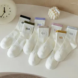 Women Socks 1Pair White Fall Boneless Mid-calf Solid Color Anti-odor Letters Warm Comfortable Soft Ladies