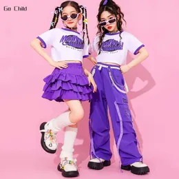 Set di abbigliamento Girls Hip Hop Crop Top Product Pants Lace Up Ski Childrens Summer Clothing Set Childrens Cine Street Abbigliamento Jazz Street Dance Abbigliamento Y240520O0WG
