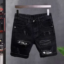 Herren Shorts Herren Open Front Denim Shorts Mode Sommer Ultra-dünne Shorts mit verzweifelten offenen Front-Design-Löchern Koreanische Jeans Mens Q240520