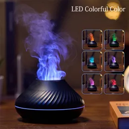 Vulkanisk flame aromdiffusor Essential Oil Lamp Använd elektrisk luftfuktare Cool Mist Maker med LED Night Light For Home 240508