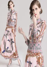 2018 Dress Spring Summer Fashion Women High Quality Floral Print Elegant Chiffon Dresses Party Vestidos Robe Femme1005576
