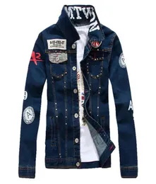 GinzoUS Men039S Slim Flag Patch Design Rivet Denim Jacket Casual Dark Blue Dirt Resistant And Easy To Wash Fashion Style67432851451778