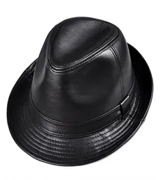 Winter Genuine Leather Wide Brim Stetson Fedoras British Hats For MenWomen Gentman Black 5561cm Fitted Jazz Hip Gorras3382334