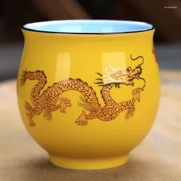 أكواب الصحون التقليدية Royal Dragon Pattern Cup Cup Ceramic Creative Double Wall Teacup Procelain Retro Bowl Drinkware