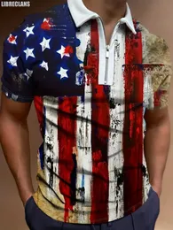 Stripe bandiera US Numero 2 Shirt con cerniera maschile stampata 2023 Top estate comode e versatili maniche corte 240507