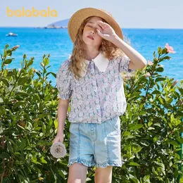 Kläder sätter Balabala barnflicka kortärmad kostym sommaren tvådelar pastoral blommig söt