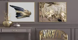 Nordic Golden and Black Wing Art Art Płótna obrazy Streszczenie liści grafiki ścienne i plakaty do salonu dekoracje domu 4331569