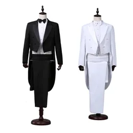 Мужские хвост классический современный белый и черный костюм с основным стилем с нарядами певца Magicing Stage наряды 240508