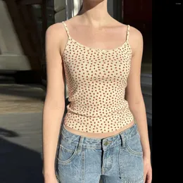 Kvinnors tankar Y2K Summer Floral Print Spaghetti Tops rem Camisoles Fashion Sleeveless Backless Slip Croped Vests Streetwear