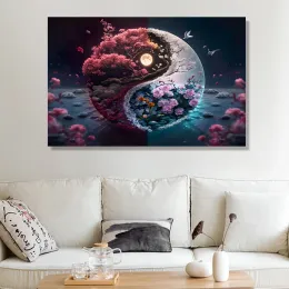 Yin ve yang bakiye poster Çin retro tarzı tai chi bagua diyagram tuval boyama duvar sanat baskıları oturma odası ev dekor