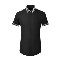 New short sleeved explosive digital print leader splicing elastic high-density long staple cotton breathable men's shirt