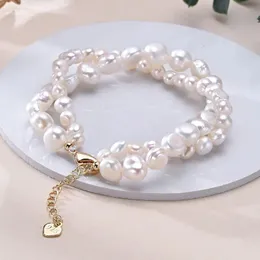 HENGSHENG Freshwater 5-6mm 8-9mm White Pearl Double Baroque Bracelet 925 Sterling Silver Fine Jewelry Gifts for Women Girls 240518