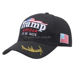 Ударные шляпы Trump 2024 вышиваемая шляпа бейсболка я вернусь сторонникам хлопковой доставки домашний сад праздничные принадлежности dhnm6