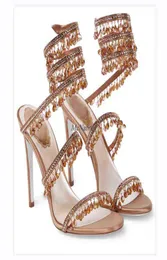 McNabney 2022 Novas mulheres lustres embelezadas sandálias de cetim Snakelike tornozelo os cristais cintilantes feitos à mão AA2203164242879