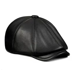 Men Street Bonnet echtes Leder Beret männliche dünne Hüte 55-62 cm Braun vorwärts