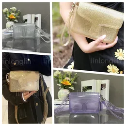 Candy Jelly Tabby Tabby Transparent Spall Borse Pvc in pelle designer di lusso Clear Handbag Flap Women Bags Messenger Bags Purple Buckle Letters Lady Cross Body Borse