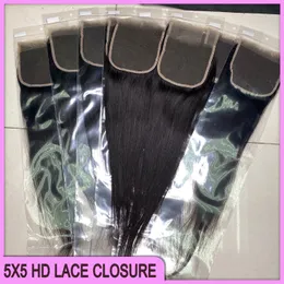 Extensão do cabelo humano glamourosa 5x5 HD Fechamento de renda 1 peça cor natural onda corporal onda corporal reta Cabelo cacheado