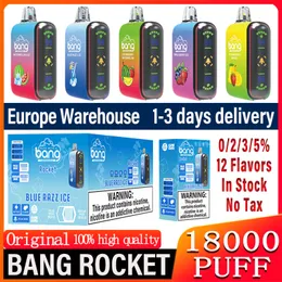Original Bang Rocket 18000 Puffs Einweg -Vapes Puff 9k 9000 18K Vape Stift Bang 26 ml vorgefüllte Patronen Pod wieder aufgeladener Batterie -LED -Licht -Farbkit gegen Fumot