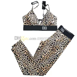 Leopard Print Tracksuit Women Yoga Crop Top Letters Gurtband Leggings Sommer Fitnessstudio Keeing