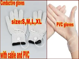 2pcs Conductive Massage Gloves physiotherapy electrotherapy electrode Gloves for Tens facial beauty massage with cable PVC7387874