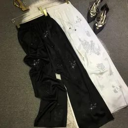 Çin tarzı ipeksi sondaj yaz serin uzun pantolon allmatch elastik bel düz pantolon paspas zemin gündelik kadınlar 240516