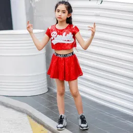 Clothing Sets Children Jazz Dance Set Boys Girls Sequins Navel Outsuit Carnival Hip Hop Costume 2pcs Stage Performance Cheerleader Wear