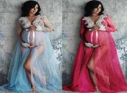 Hirigin Goocheer Lace Ruffle Flours Floral Vneck Out Maternity Long Morb abiti per Shoot PO Shoot Donna incinta 6456060