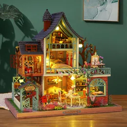 House Miniature Doll DIY Assembly Building Model Villa Kit Produktion av små rumleksaker, hem sovrum med päls