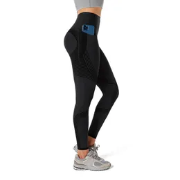 Kompressionskörper -Skulptum Seitentasche Leggings für Frauen ohne reversible Verschleiß hoher taillierter Yogahosen -Training