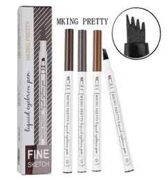 Skönhetsartiklar 60st Mking Pretty Liquid Eyebrow Pen Enhancer 4 Färger Fyra huvudvattentäta i stock4367986